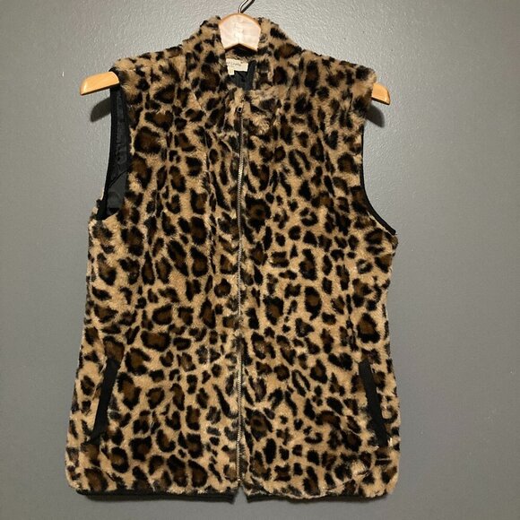 Sweet Lovely by Jen Leopard Fuzzy Vest Women Size L Mob Wife Zip Up Cozy Animal - Picture 1 of 7
